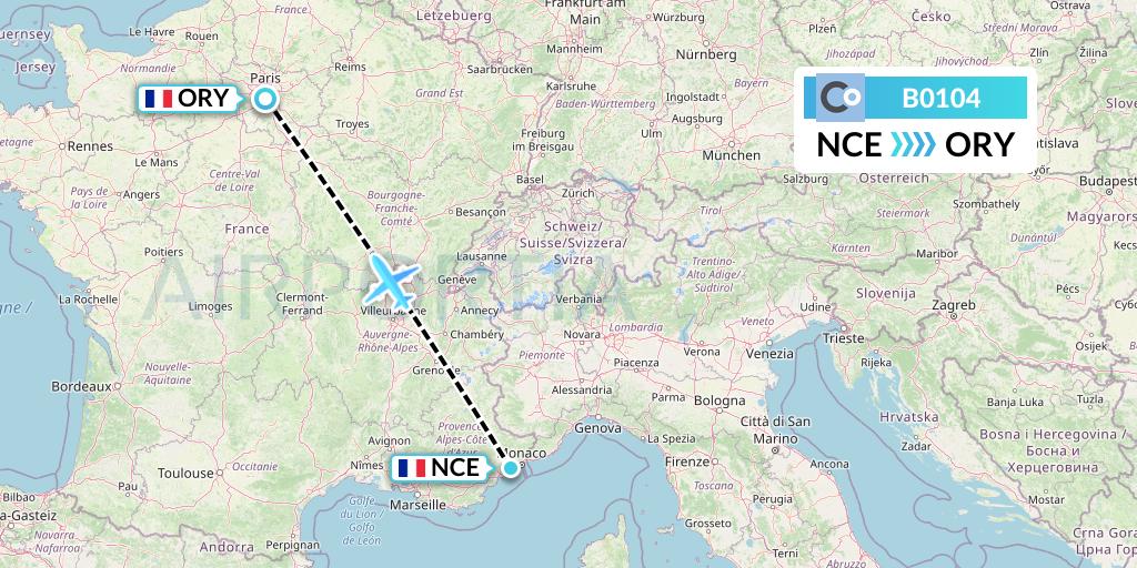 B0104 La Compagnie Flight Map: Nice to Paris
