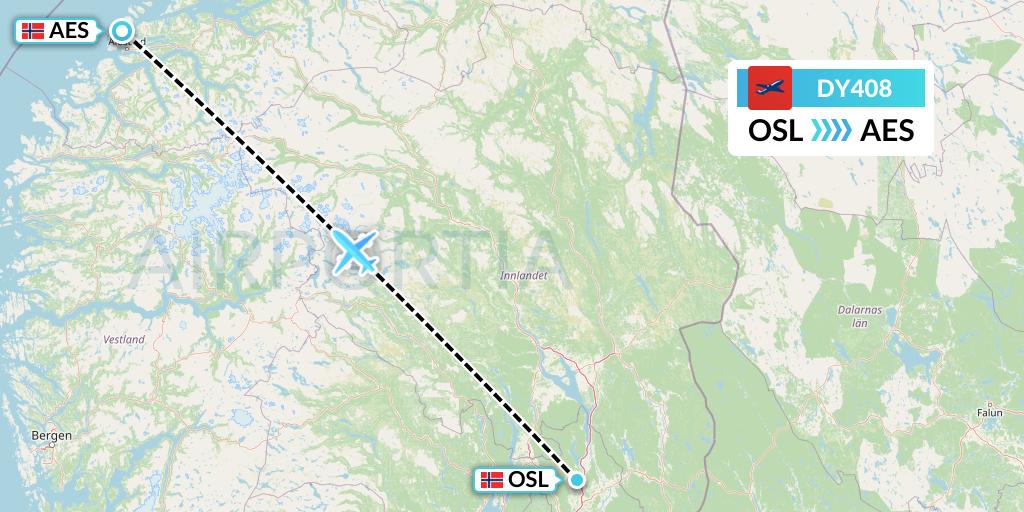 DY408 Norwegian Flight Map: Oslo to Alesund