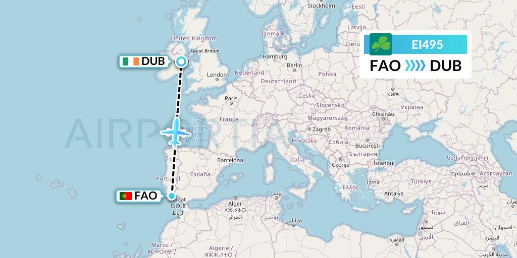 EI495 Aer Lingus Flight Map: Faro to Dublin