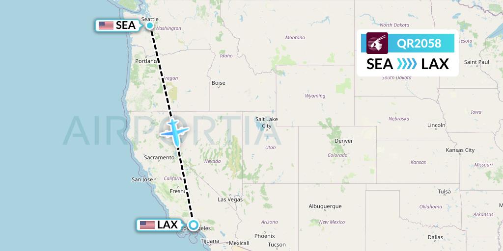 QR2058 Qatar Airways Flight Map: Seattle to Los Angeles