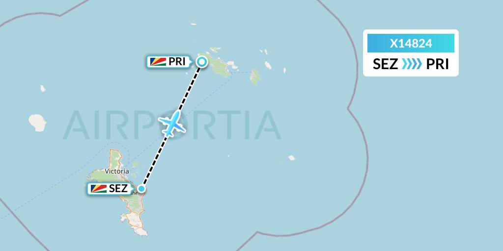 X14824 Nik Airways Flight Map: Victoria to Praslin Island