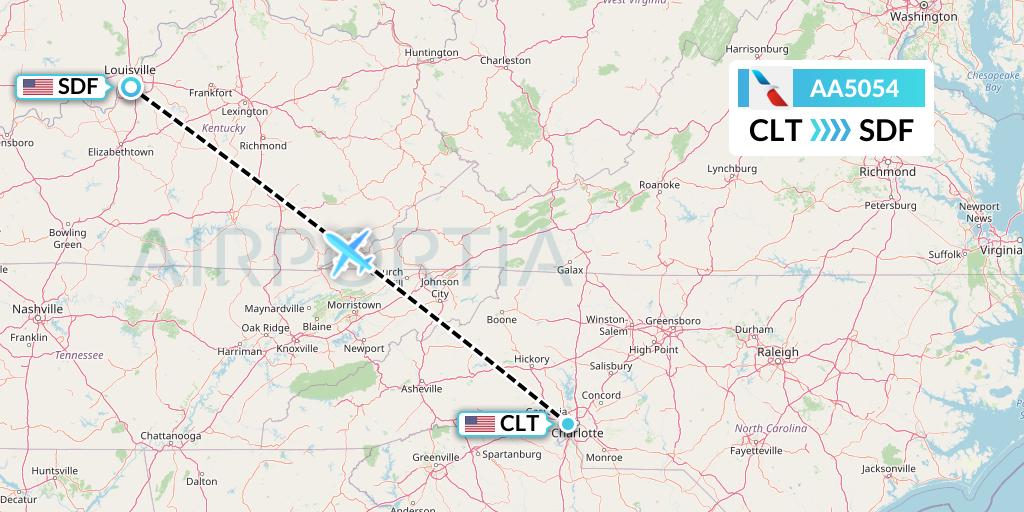 AA5054 American Airlines Flight Map: Charlotte to Louisville