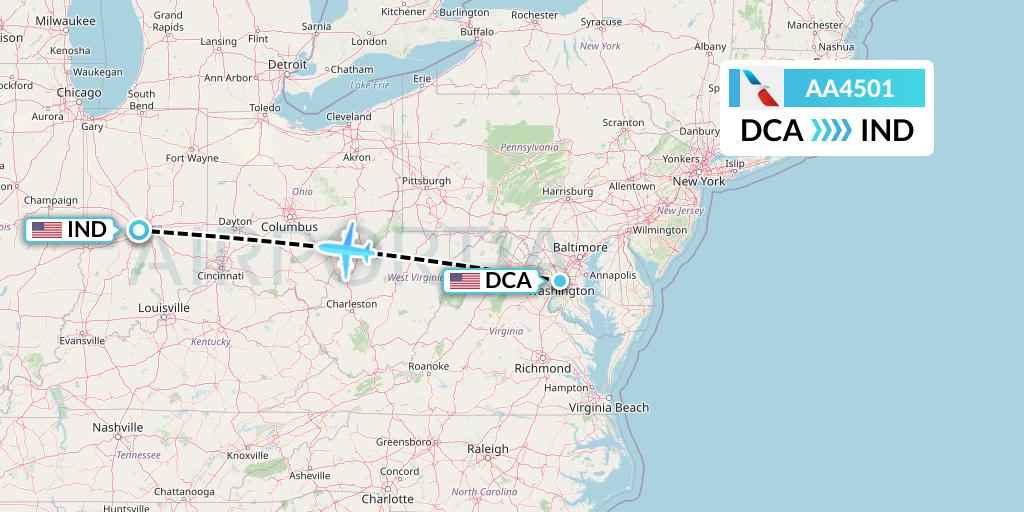 AA4501 American Airlines Flight Map: Washington to Indianapolis