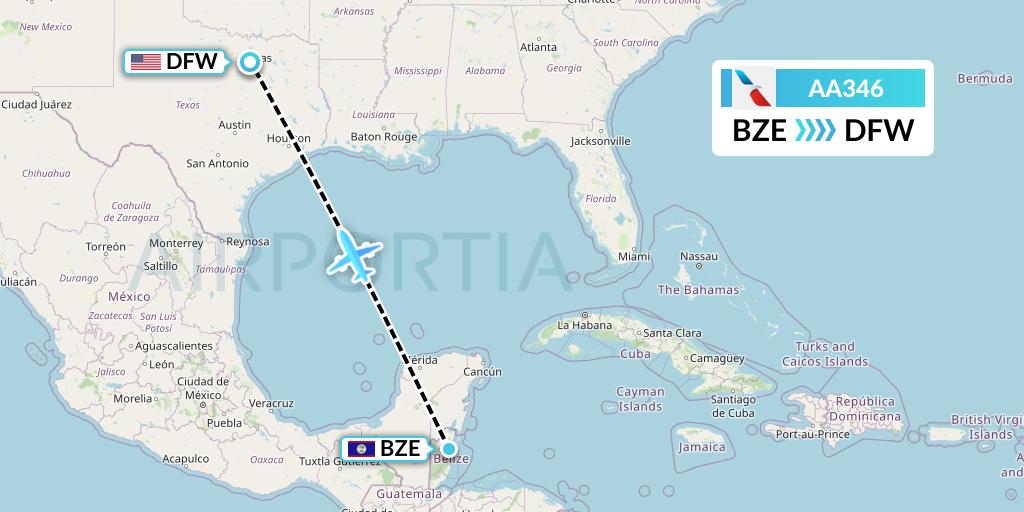 AA346 American Airlines Flight Map: Belize City to Dallas