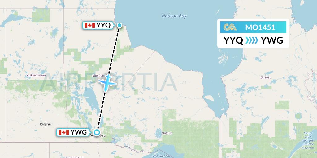 MO1451 Calm Air Flight Map: Churchill to Winnipeg