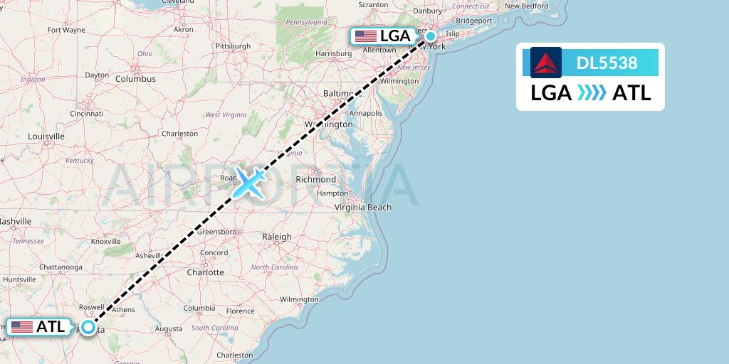 DL5538 Delta Air Lines Flight Map: New York to Atlanta