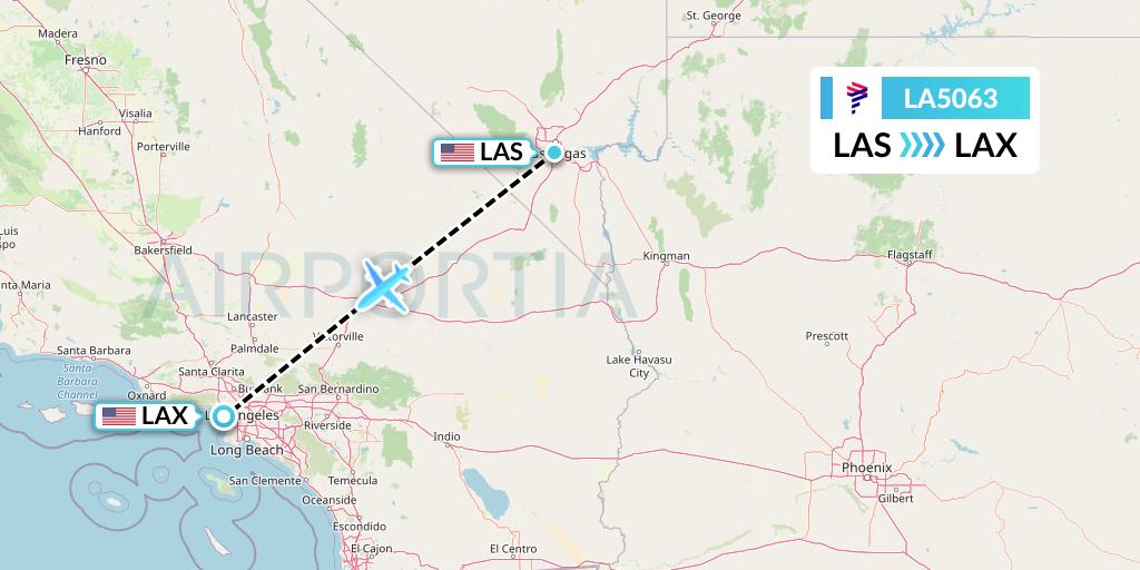 LA5063 LAN Airlines Flight Map: Las Vegas to Los Angeles