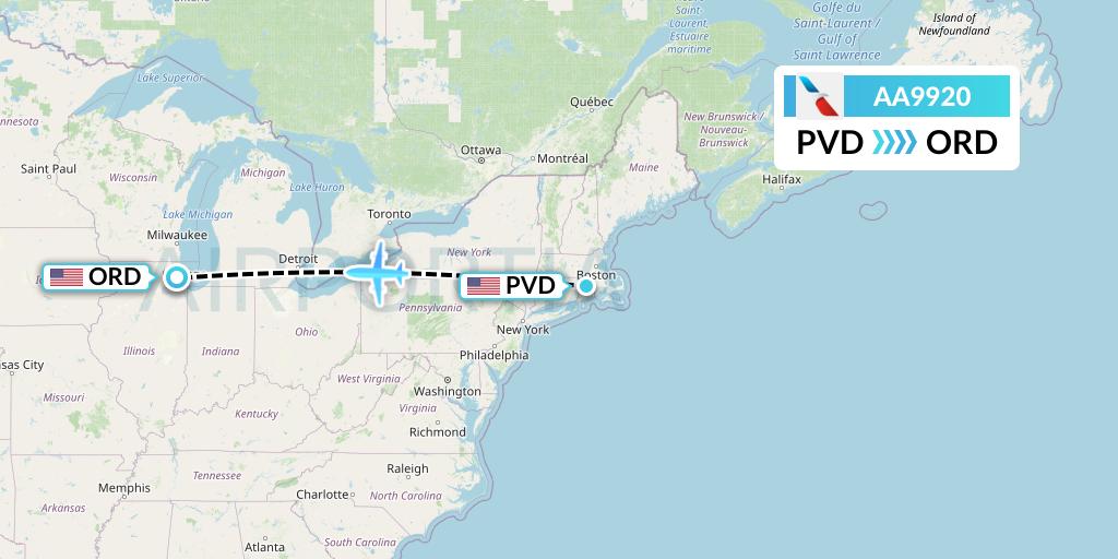 AA9920 American Airlines Flight Map: Providence to Chicago