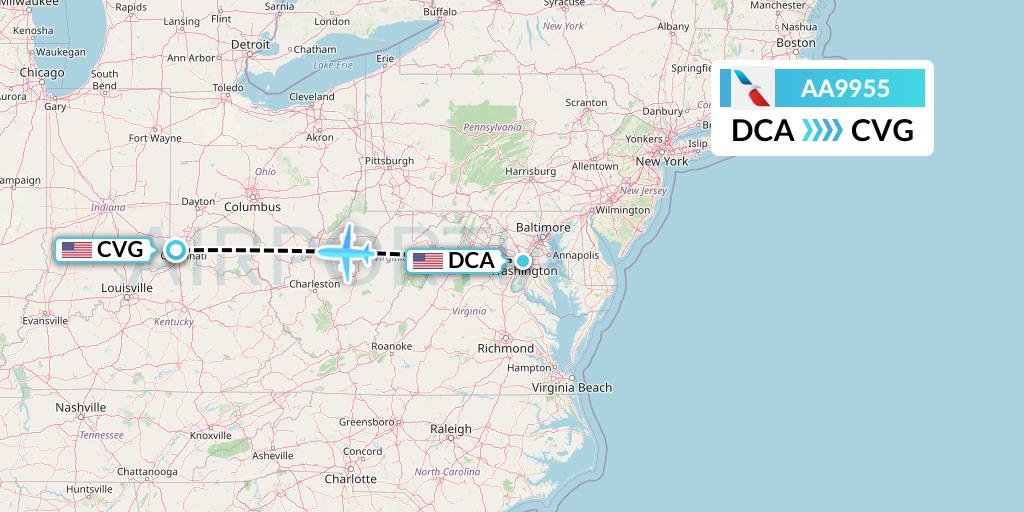 AA9955 American Airlines Flight Map: Washington to Cincinnati