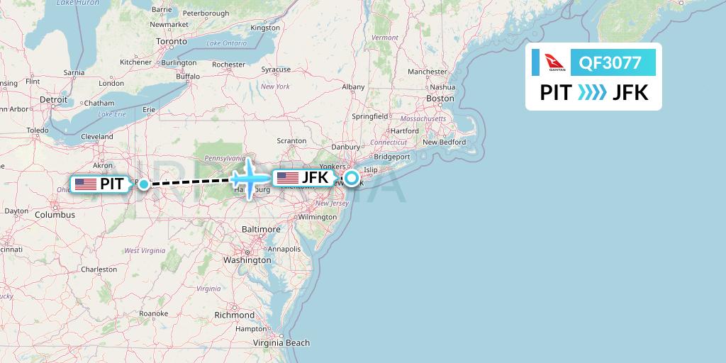 QF3077 Qantas Flight Map: Pittsburgh to New York