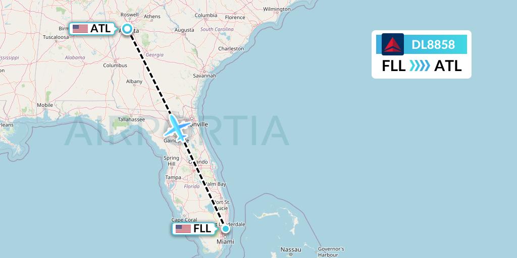 DL8858 Delta Air Lines Flight Map: Fort Lauderdale to Atlanta