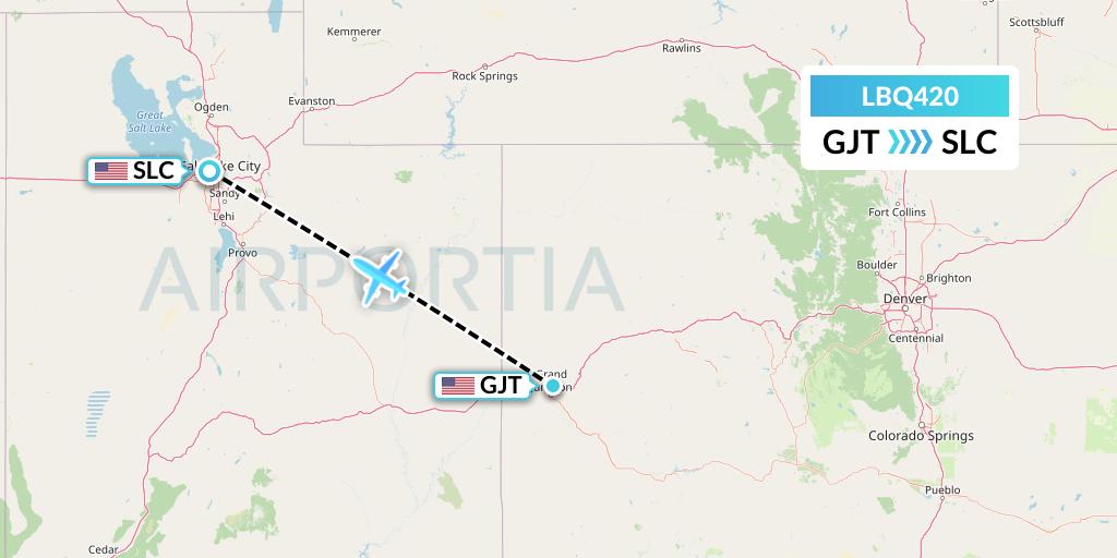 LBQ420 Quest Diagnostics Flight Map: Grand Junction to Salt Lake City