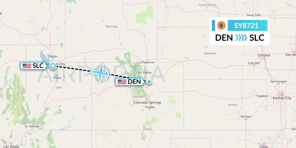 SY8721 Sun Country Airlines Flight Map: Denver to Salt Lake City