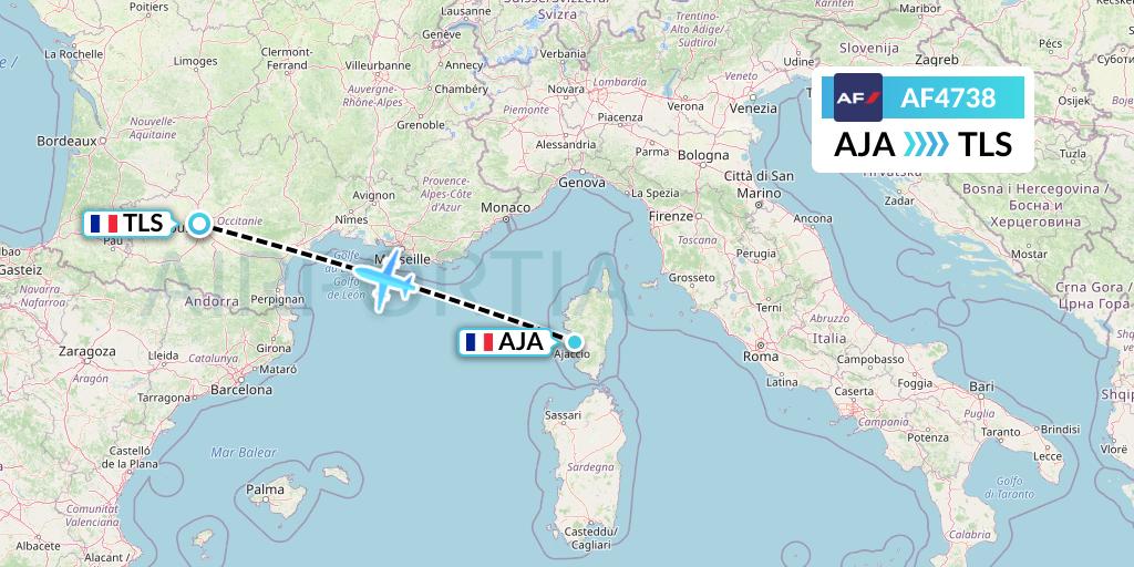 AF4738 Air France Flight Map: Ajaccio to Toulouse