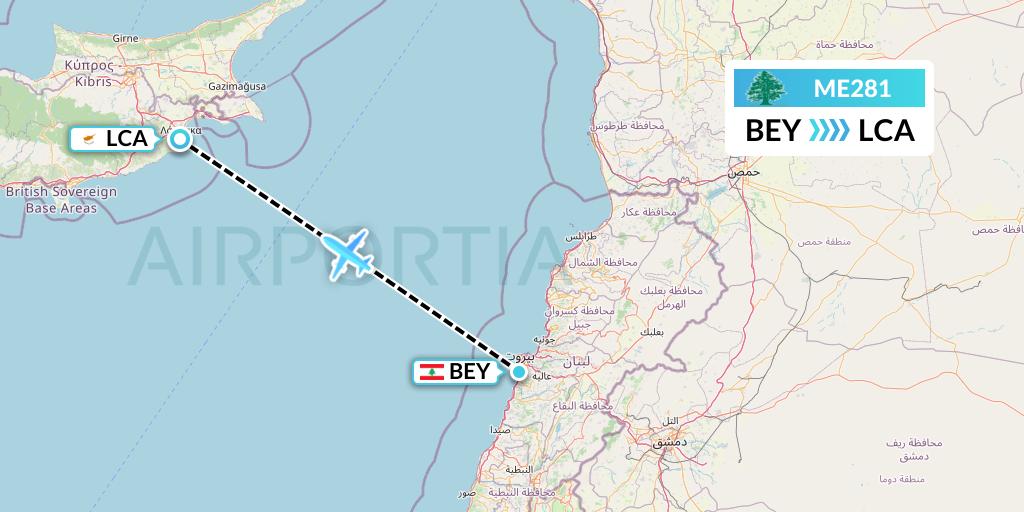 ME281 MEA Flight Map: Beirut to Larnaca