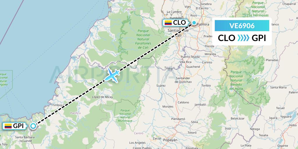 VE6906 Easyfly Flight Map: Cali to Guapi
