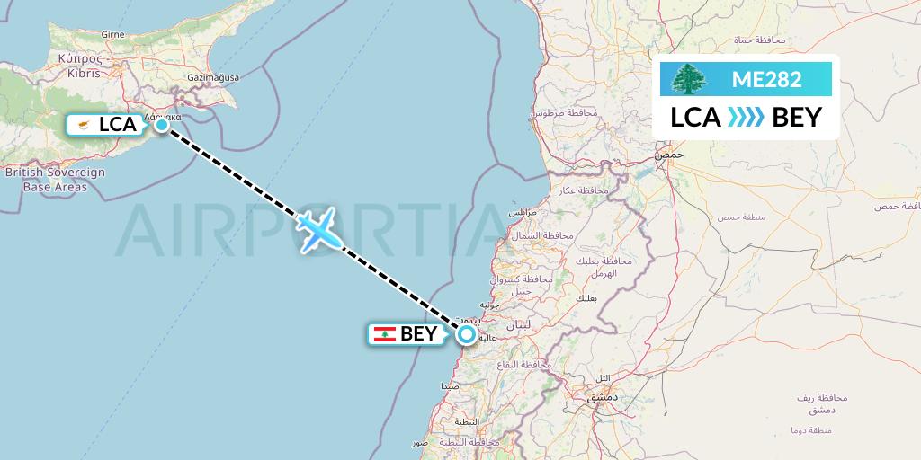 ME282 MEA Flight Map: Larnaca to Beirut