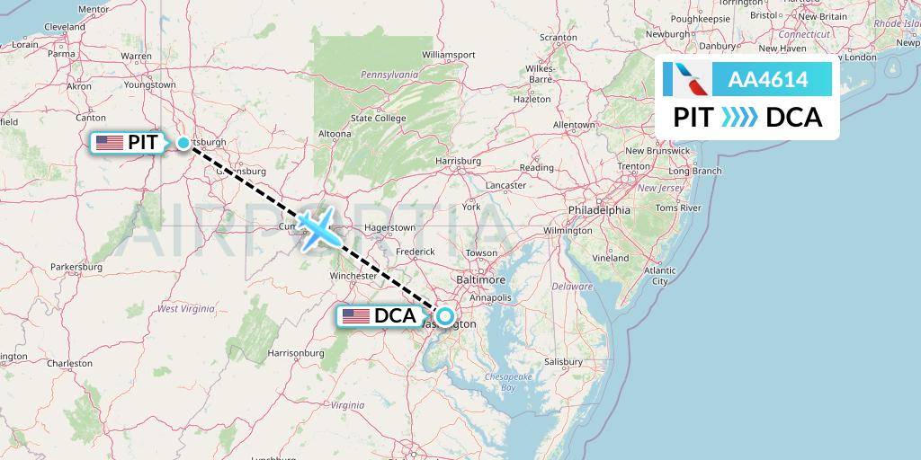 AA4614 American Airlines Flight Map: Pittsburgh to Washington
