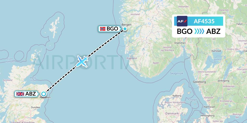 AF4535 Air France Flight Map: Bergen to Aberdeen