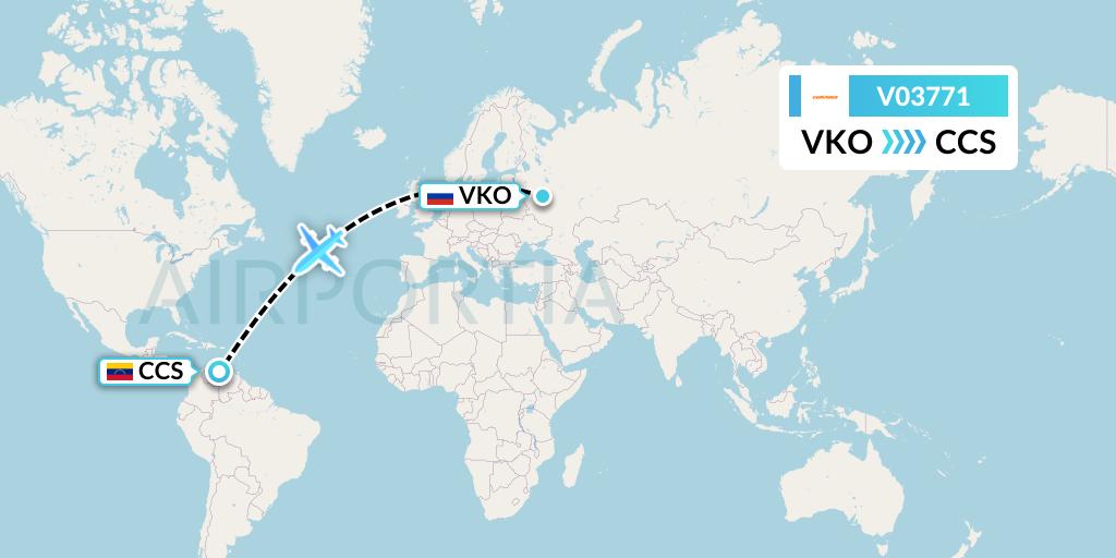 V03771 Conviasa Flight Map: Moscow to Caracas