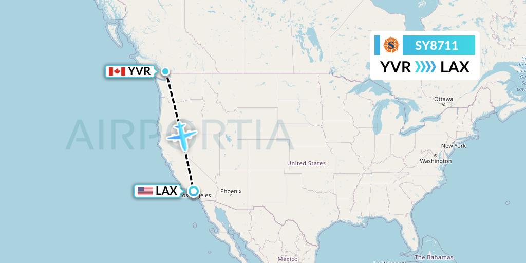 SY8711 Sun Country Airlines Flight Map: Vancouver to Los Angeles