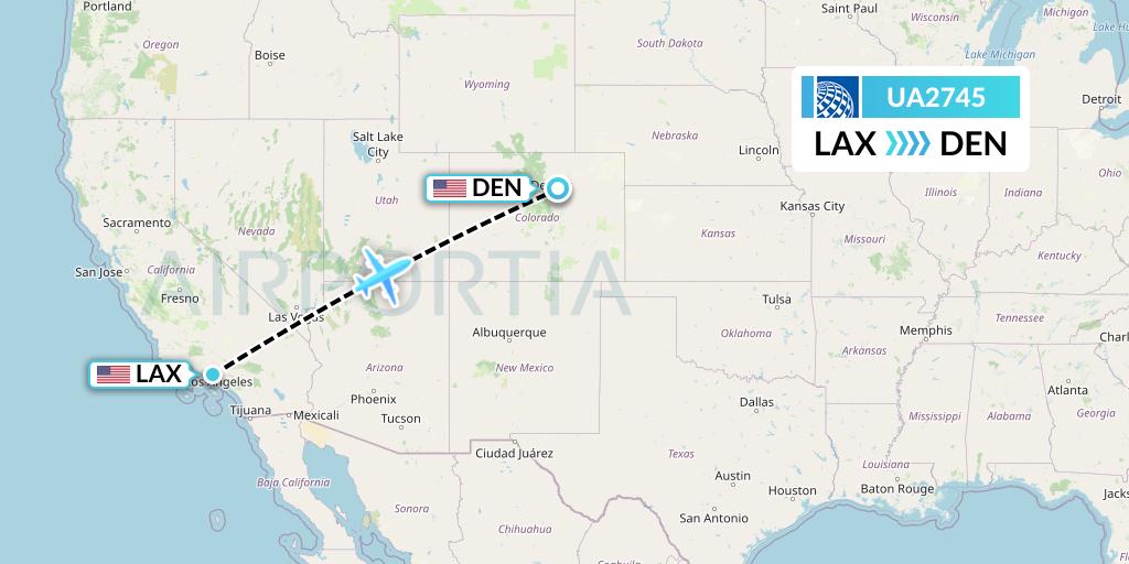 UA2745 United Airlines Flight Map: Los Angeles to Denver