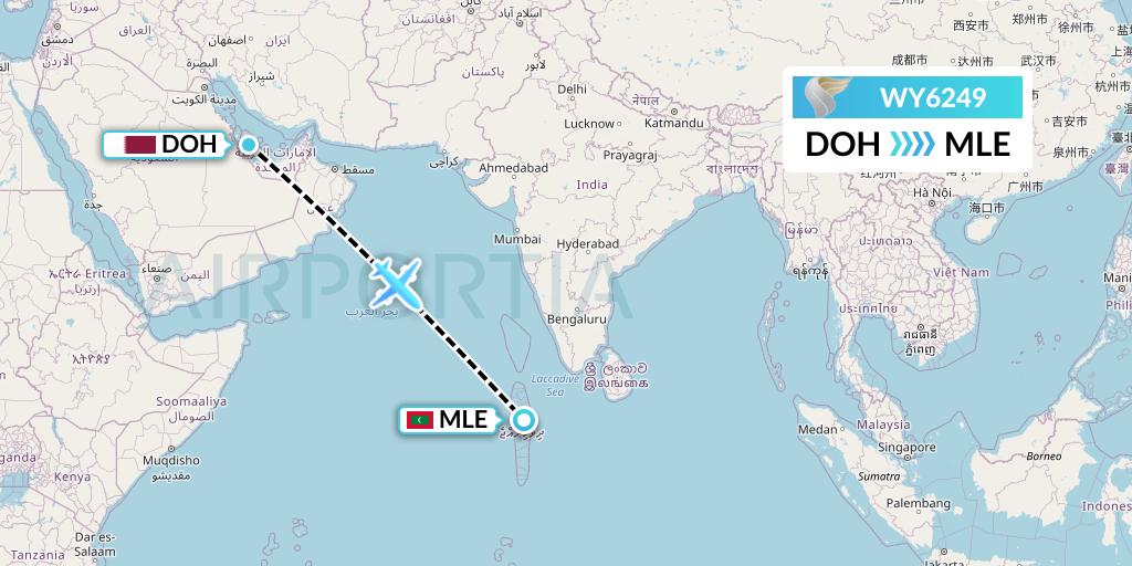 WY6249 Oman Air Flight Map: Doha to Male