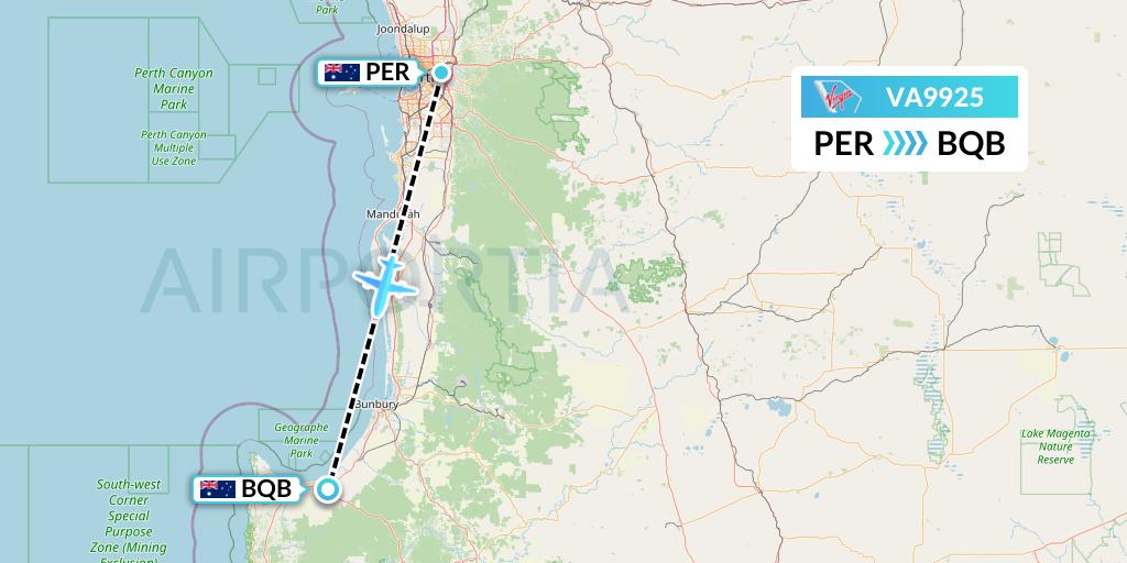 VA9925 Virgin Australia Flight Map: Perth to Busselton