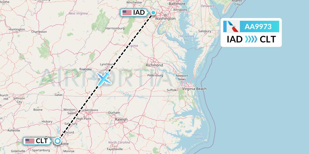 AA9973 American Airlines Flight Map: Washington to Charlotte