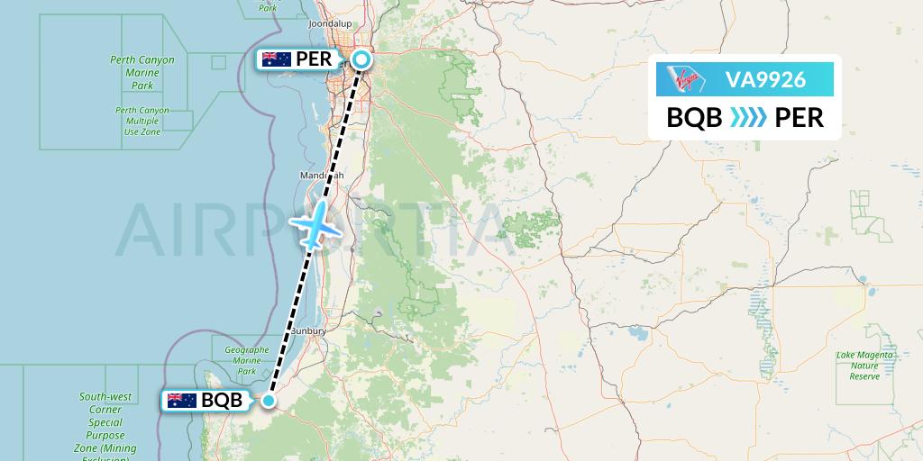 VA9926 Virgin Australia Flight Map: Busselton to Perth
