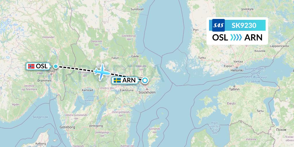 SK9230 SAS Flight Map: Oslo to Stockholm