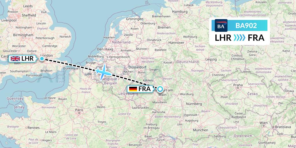 BA902 British Airways Flight Map: London to Frankfurt