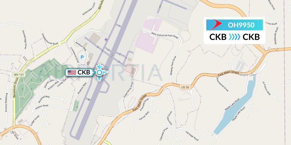 OH9950 PSA Airlines Flight Map: Clarksburg to Clarksburg