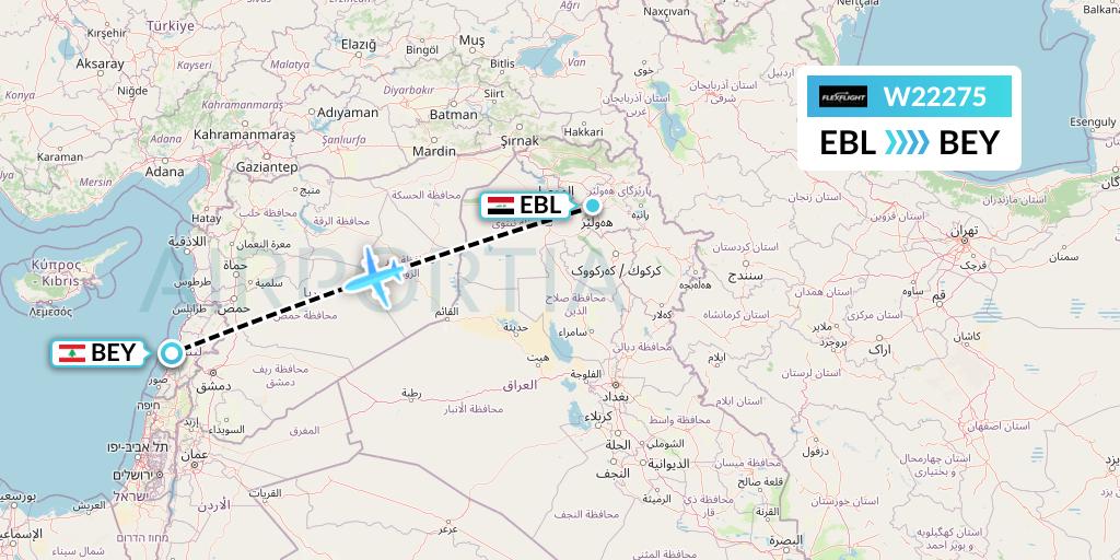 W22275 Flex Flight Flight Map: Arbil to Beirut