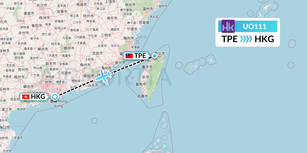UO111 Hong Kong Express Flight Map: Taipei to Hong Kong