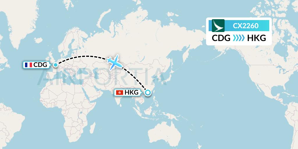CX2260 Cathay Pacific Flight Map: Paris to Hong Kong
