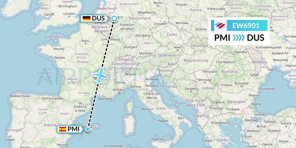 EW6901 Eurowings Flight Map: Palma de Mallorca to Dusseldorf
