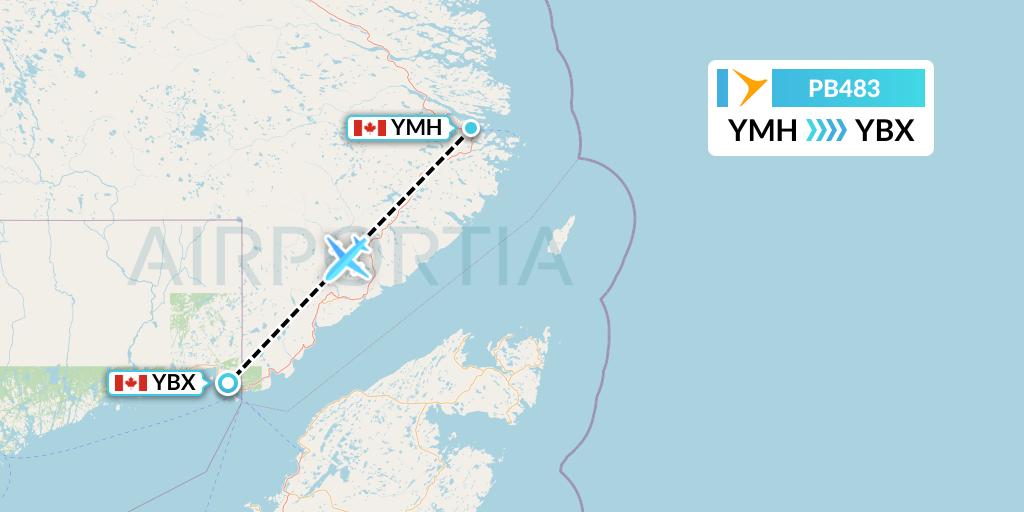PB483 PAL Airlines Flight Map: Mary's Harbour to Blanc-Sablon