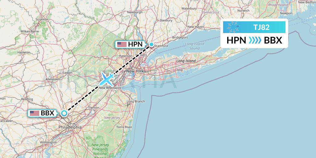 TJ82 Tradewind Aviation Flight Map: White Plains to Philadelphia