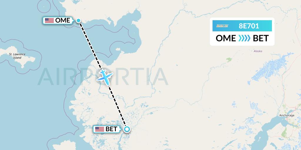 8E701 Bering Air Flight Map: Nome to Bethel