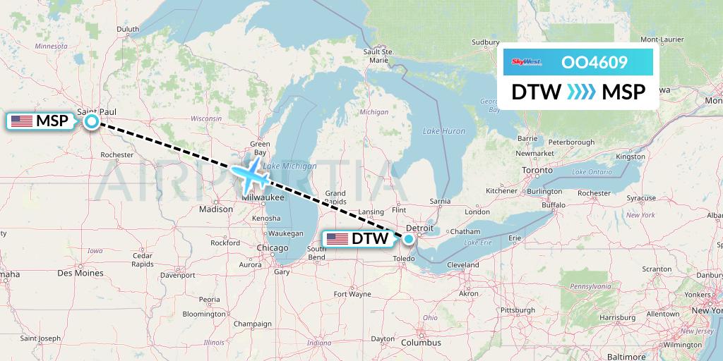 OO4609 SkyWest Airlines Flight Map: Detroit to Minneapolis