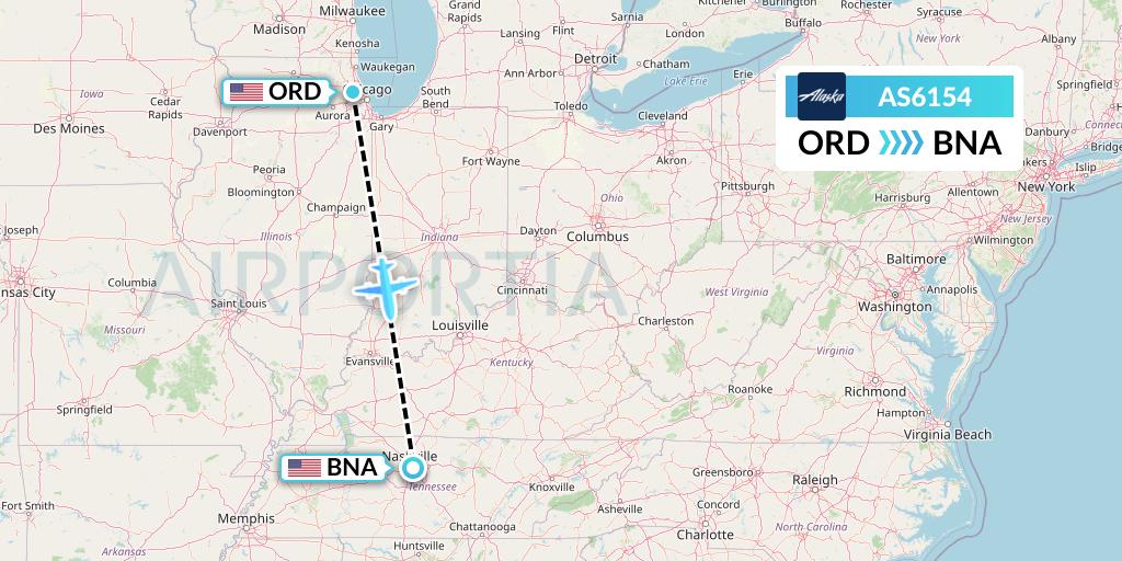 AS6154 Alaska Airlines Flight Map: Chicago to Nashville