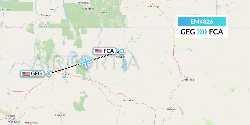 EM4826 Empire Airlines Flight Map: Spokane to Kalispell
