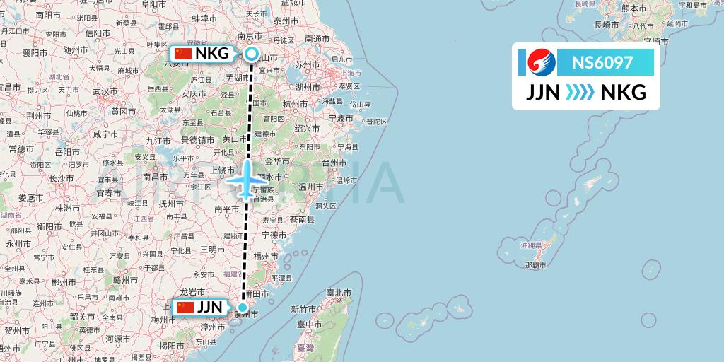 NS6097 Hebei Airlines Flight Map: Jinjiang to Nanjing