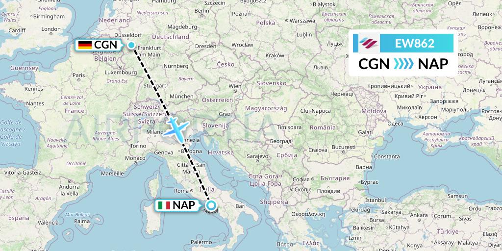 EW862 Eurowings Flight Map: Cologne to Naples
