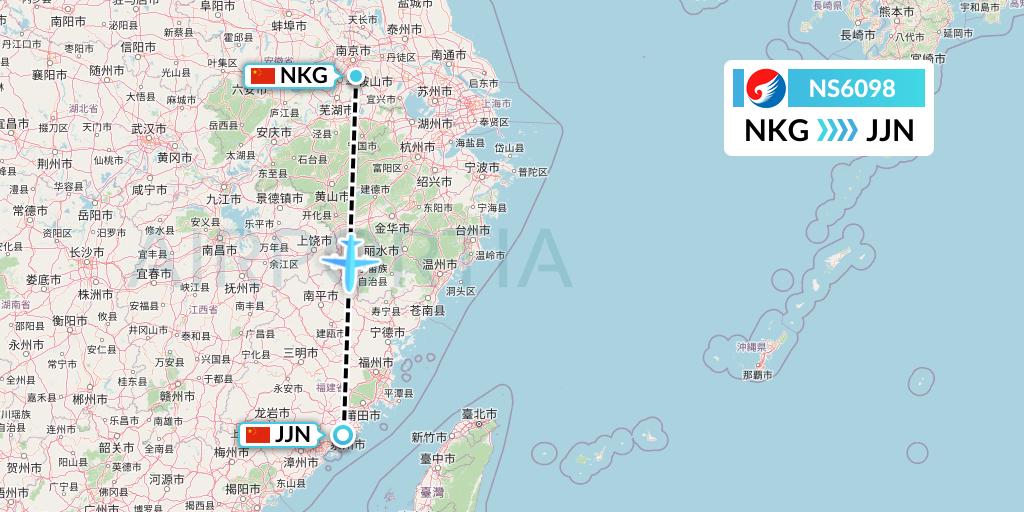 NS6098 Hebei Airlines Flight Map: Nanjing to Jinjiang