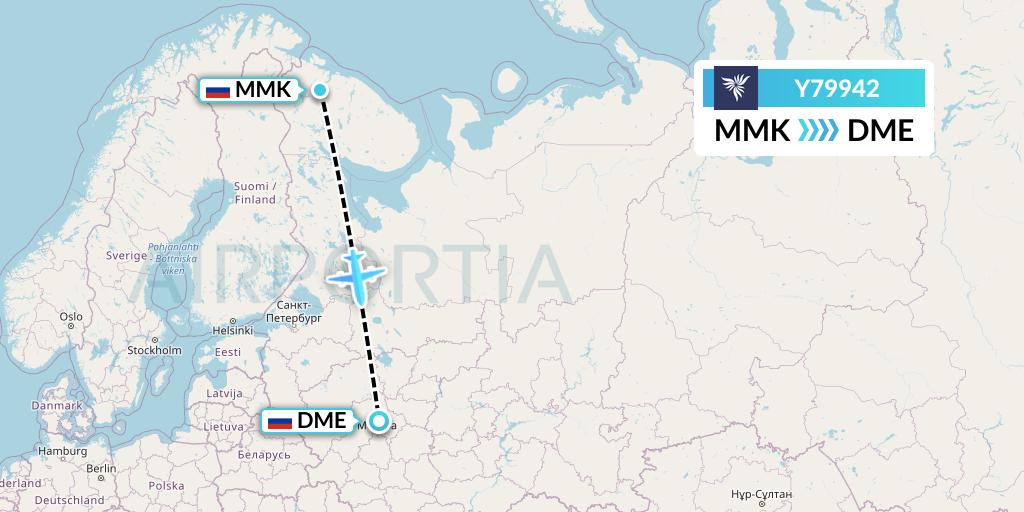 Y79942 NordStar Flight Map: Murmansk to Moscow