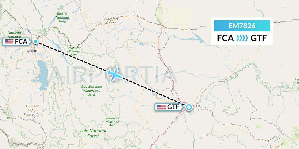 EM7826 Empire Airlines Flight Map: Kalispell to Great Falls