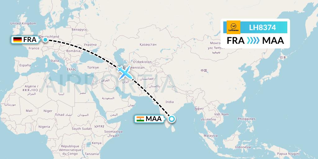 LH8374 Lufthansa Flight Map: Frankfurt to Chennai