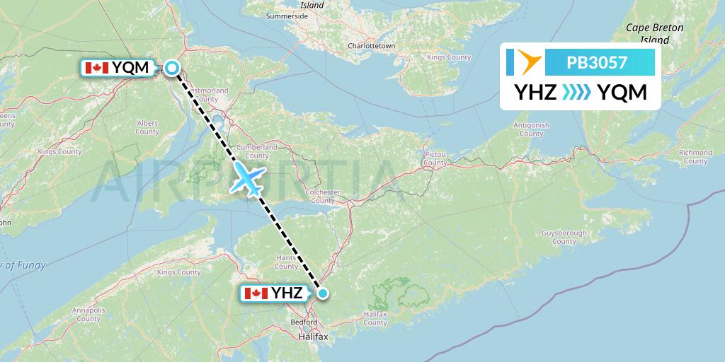 PB3057 PAL Airlines Flight Map: Halifax to Moncton